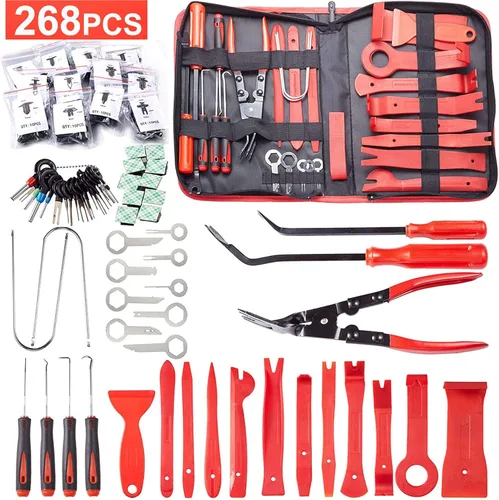 Uolor Kit de herramientas de extracción de molduras de 268 piezas, kit de herramientas de palanca para automóvil, herramienta de extracción de panel