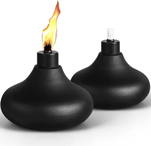 Paquete de 2 antorchas de metal para mesa, antorchas de citronela de 24.5 onzas para exteriores, antorcha de luz de llama rellenable, antorcha