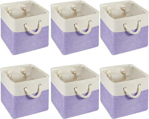 Vista 17 de Geiserailie 6 cubos de almacenamiento de tela de 11 x 11 pulgadas, canastas plegables con asas de transporte resistentes, cestas de mimbre