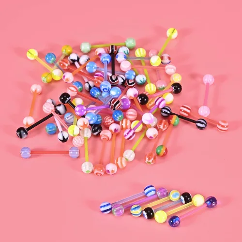 Vista 2 de 20 X Barras de Lengua de Acero Quirúrgico y Anillos de Barra de Plástico Anillos de Pezón y Labio Pequeños de Acrílico Joyería de Piercing