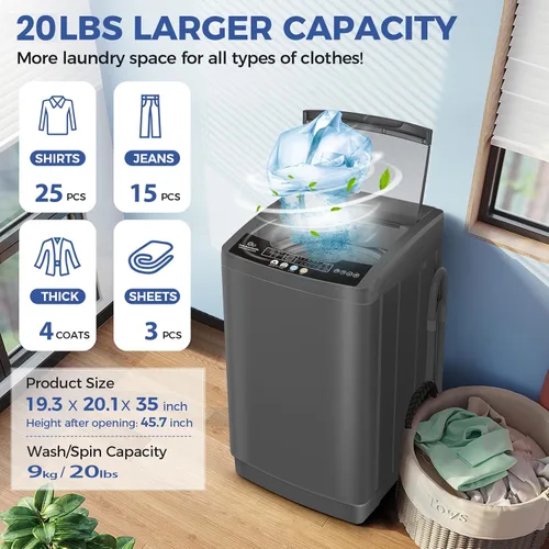 Vista 2 de Nictemaw Lavadora Portátil de 20 Libras Máquina Lavadora Portátil con Bomba de Drenaje, 2.8 Pies Cúbicos Lavadora Compacta con 10 Programas 8