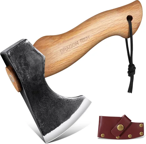 DRAGON RIOT Hachas y hachas de campamento de 8.5 pulgadas, hacha de bushcraft para división de madera y leña, hachas de acero al carbono forjadas a