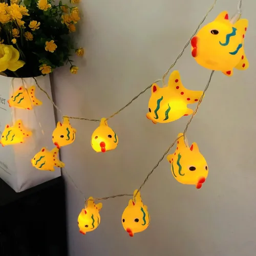 Tira de luces de pez manchado de 5.4 pies, 10 luces LED de hadas de peces a pilas, luz nocturna de mero, para decoración del hogar, fiesta, Peces