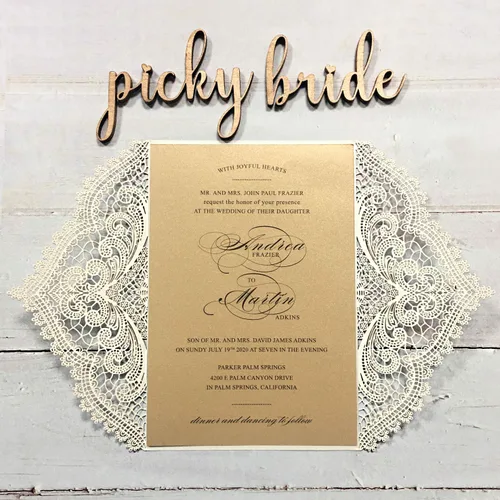 Vista 5 de 25 invitaciones de boda de 5 x 7 pulgadas con sobres, corte láser de encaje hueco con cintas elegantes, para boda, despedida de soltera, compromiso