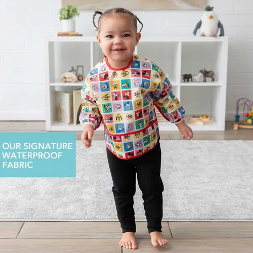 Vista 3 de Bumkins Disney - Babero de manga larga para bebé, de tela impermeable de manga larga, con bolsillo para atrapar migas, delantal ajustable