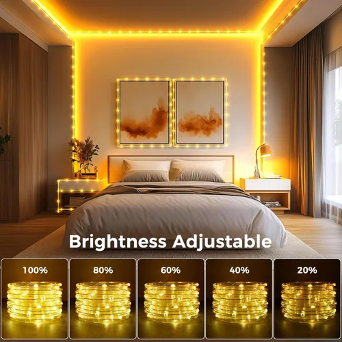 Vista 5 de Minetom Cuerda de luces que cambian de color para exteriores, tira de 100 luces LED de 33 pies con enchufe y control remoto, luz de Navidad