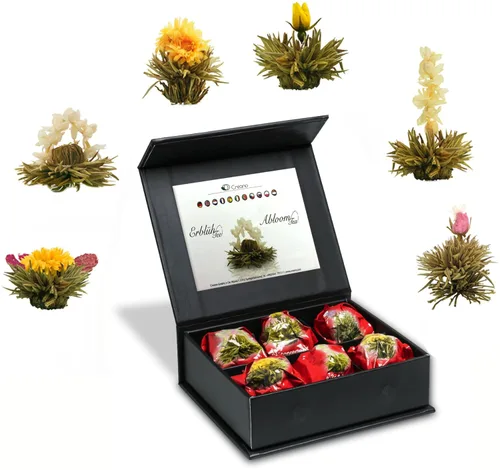 Vista 10 de Creano Blooming Tea Mix - Juego de 6 piezas de té blanco y té negro en elegante caja magnética con relieve plateado