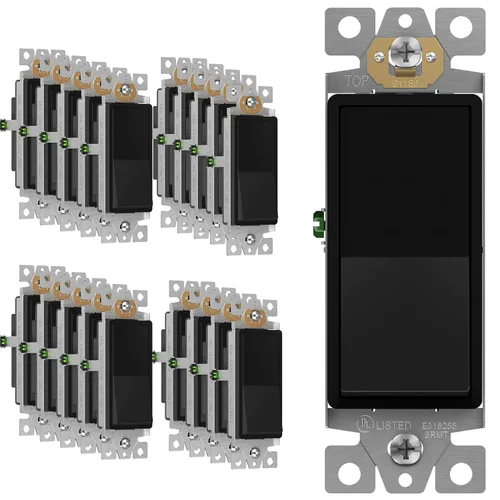 Vista 31 de ENERLITES - Interruptor de palanca decorativo de encendido/apagado con placas de pared, unipolar, 3 cables, tornillo de conexión a tierra, grado