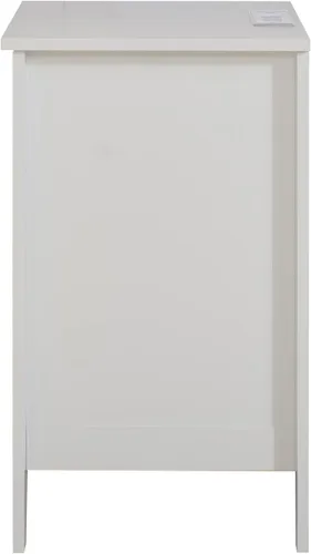 Vista 5 de Mesita de noche blanca de 3 cajones con estación de carga y puertos USB y tomas de corriente, mesa auxiliar de cama de madera, mesa auxiliar moderna