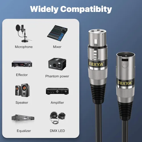 Vista 4 de EBXYA Cable XLR de 25 pies, paquete de 2 cables DMX equilibrados de alta calidad con cable de micrófono XLR macho a hembra de 3 pines, color negro