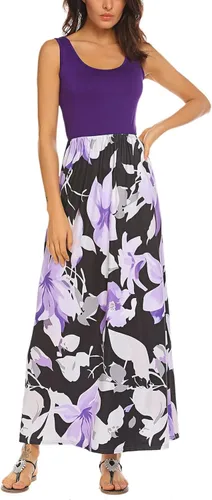 Vista 2 de BLUETIME - Vestido largo de verano, sin mangas, con estampado floral, estilo bohemio, para mujer (S-3XL)