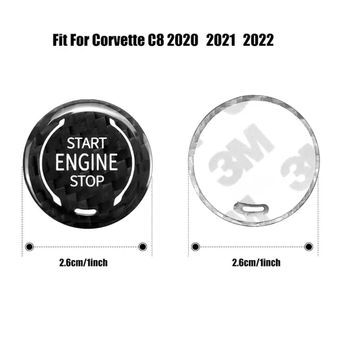 Vista 3 de Botón de arranque de fibra de carbono, botón de encendido y parada del motor, cubierta de encendido Compatible con Chevy Corvette C8 2020 2021 2022