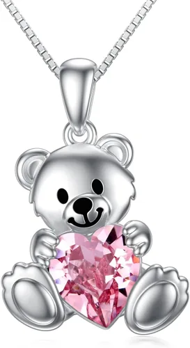 Animal Crystal Necklace for Women Girls 925 Sterling Silver Teddy Bear Phoenix Panda Unicorn Animal Pendant Jewelry Gifts for Animal Lovers