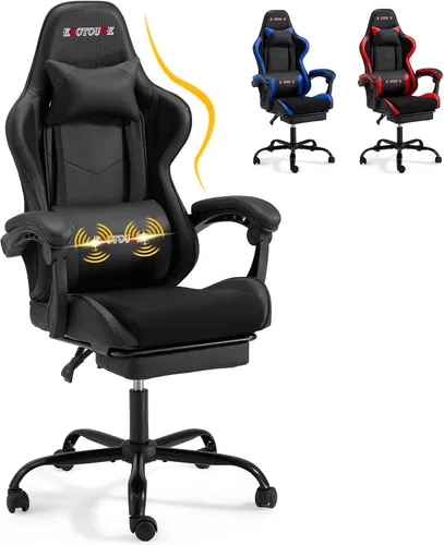 ECOTOUGE Silla ergonómica para videojuegos, silla de videojuegos con cojín trasero extraíble, silla de jugador con almohada lumbar de masaje y