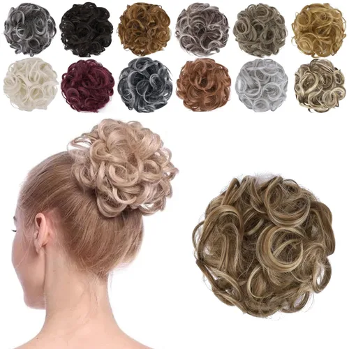 Elaine Moño desordenado para mujer, cabello grueso y rizado, extensiones de cabello sintético ondulado, moño recogido, extensiones de cabello
