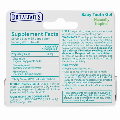 Vista 8 de Dr. Talbot's Gel de dientes de bebé para encías doloridas, de inspiración natural, 0.53 onzas, libre de benzocaína, sin belladona