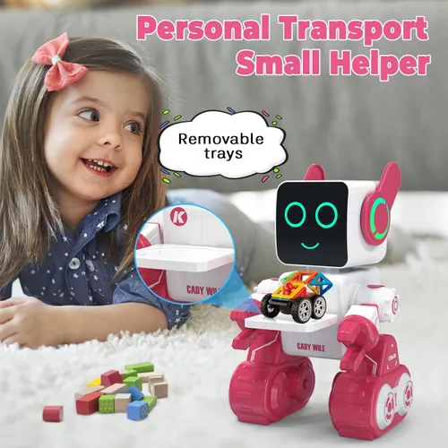 Vista 6 de okk Juguetes Robot para Niños, Robot de Control Remoto Programable, Juguetes Interactivos con Alcancía, LED y Bandeja, Camina Habla Canta Baila