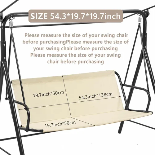 Vista 2 de Funda de repuesto para asiento de columpio de patio, impermeable, Oxford, para columpio de 3 asientos, para columpios de jardín al aire libre, Beige