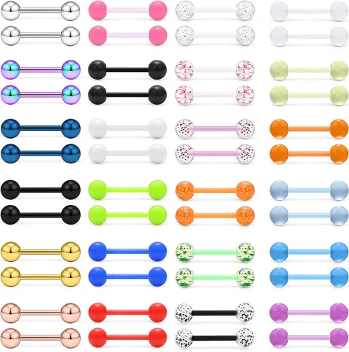 Lcolyoli Piercing para pezón de acero quirúrgico y plástico que brilla en la oscuridad, 14G, joyería para pezón, lengua, barra retenedora para