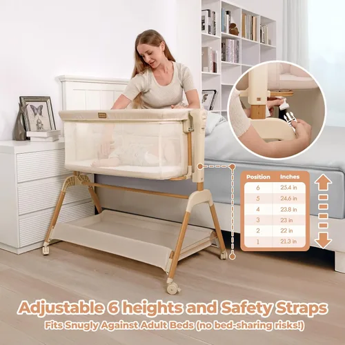 Vista 6 de Ezebaby Cuna para Bebé al Lado de la Cama: Cuna con Balancín 3 en 1 para Bebé - Cuna de Malla Completa Transpirable con Colchón 6 Ajustes