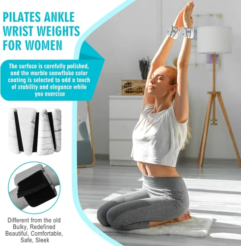 Vista 4 de Juego de 2 pesas de muñeca y tobillo ajustables para mujeres y hombres (1 libra cada uno), brazaletes de silicona con peso de 2 libras, se adapta a