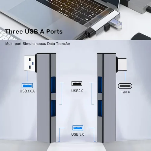 Vista 4 de Concentrador USB, concentrador USB de 3 puertos con puerto USB 2.0 y puerto USB 3.0, divisor USB, extensor USB para laptop, PC, unidad flash, disco