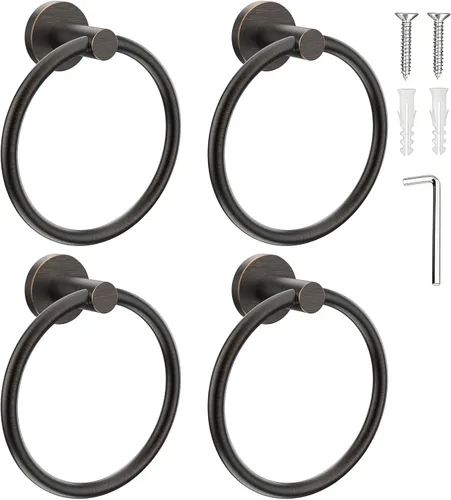 Vista 18 de SetSail - Soporte de toalla para pared de baño, anillo de toalla negro mate de acero inoxidable, soporte de toalla de mano resistente para baño