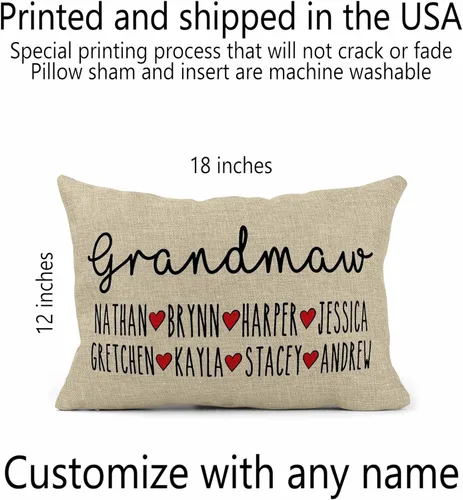 Vista 4 de Almohada personalizada para abuela – Regalos para mamá y abuela – Regalo de cumpleaños de nietos (arpillera, 12 x 18)