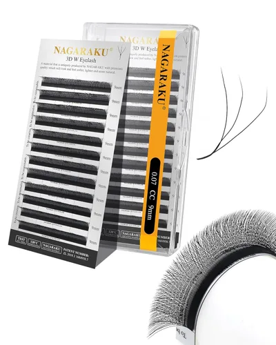 Vista 195 de NAGARAKU Extensión de pestañas en forma de W 3D con volumen en racimo, abanico prefabricado, pestañas postizas de visón sintético mate negro