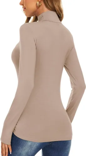 Vista 5 de Camisetas de manga larga con cuello alto falso para mujer, estilo casual, ajustadas, ligeras, debajo de la capa