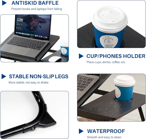 Vista 7 de Mesa para Laptop para Cama y Sofá, Mesa de Cama Plegable Ajustable con Portavasos, Bandeja para Servir Desayuno, Soporte de Mesa Portátil