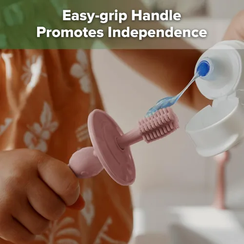Vista 4 de Haakaa cepillo de dientes para bebés 360° con base de succión - Limpieza suave para el entrenamiento de auto-cepillado del bebé, silicona de calidad
