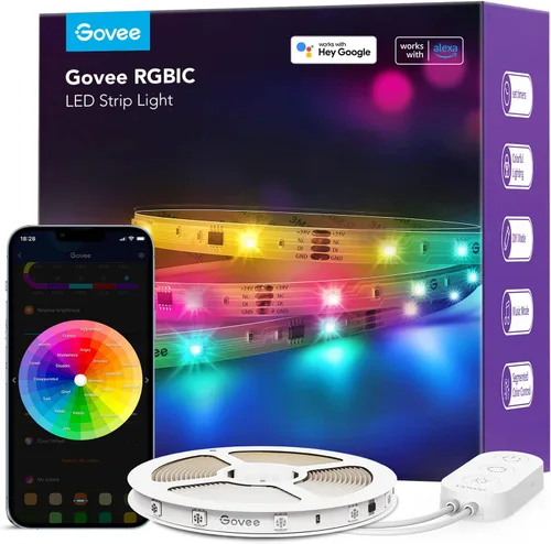 Vista 10 de Govee RGBIC - Tira de luz LED Alexa de 16.4 pies, luces LED inteligentes WiFi que funcionan con Alexa y Google Assistant, bricolaje segmentado