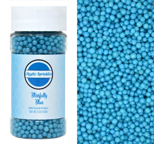 Mystic Sprinkles Perlas de azúcar de 4 mm 4 onzas Botón (Perlas de azúcar de 4 mm Botón de 4 onzas azules)