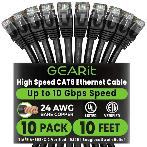 Vista 29 de GEARit Paquete de 50 cables Ethernet Cat6 de 0.5 pies Cable de conexión de red RJ45, conectores chapados en oro sin enganches de 10 Gbps, cable