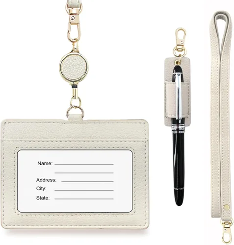 Vista 21 de boshiho - Soporte para tarjetas de identificación de crédito de piel auténtica con cordón elástico para el cuello, estilo vertical (negro)