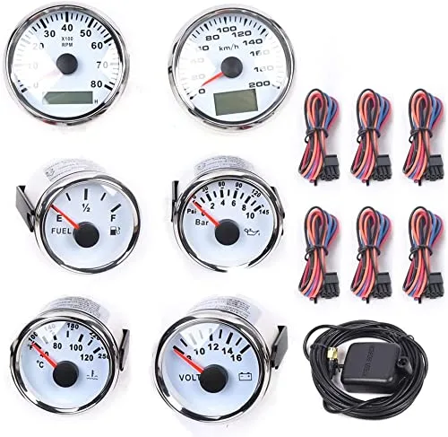 Juego de 6 velocímetro GPS velocímetro eléctrico impermeable digital odómetro esfera blanca aguja roja para coche/motocicleta