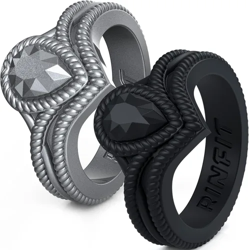 Vista 16 de Rinfit - Anillos de silicona para mujer - Anillo de compromiso en forma de pera de silicona - Alianzas de boda de goma para mujer - Diseño patentado
