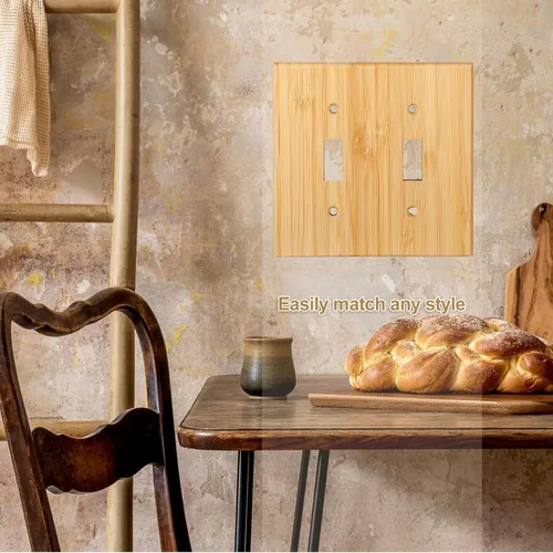 Vista 7 de Pinkunn 10 piezas de placa de interruptor de luz de madera maciza, cubierta de salida de madera de bambú, placa decorativa de pared para el hogar