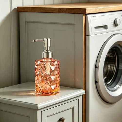 Vista 6 de Easy Tang - Dispensador de jabón de mano de vidrio transparente para cocina y baño de 12 onzas, botella de líquido rellenable con bomba plateada