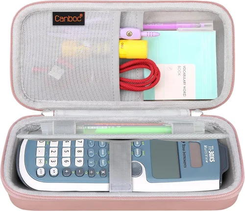 Vista 13 de Canboc Funda de transporte para calculadora científica Texas Instruments TI-30XS/TI-36X Pro MultiView, bolsa de malla para cable, baterías, Negro