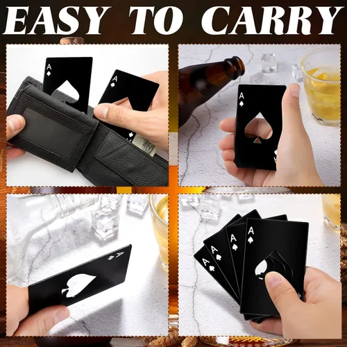 Vista 4 de Abridor de botellas de acero inoxidable para tarjetas de póquer, abrebotellas de cerveza, abrebotellas de cartas, abrebotellas de póquer, para Negro