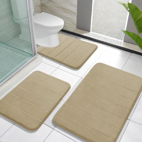 Vista 14 de Yimobra Juego de 3 tapetes de baño de espuma viscoelástica, súper suaves, absorbentes, de secado rápido, lavables a máquina, antideslizantes
