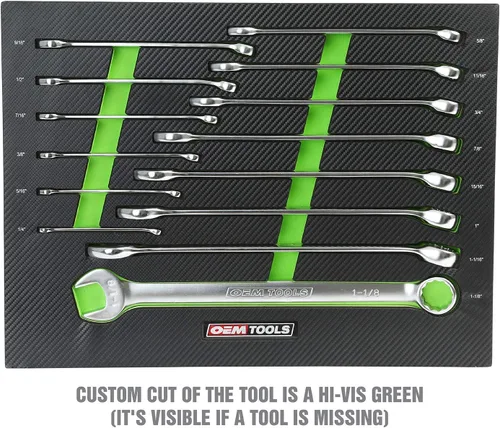 Vista 3 de OEMTOOLS 23993 Juego de llaves combinadas de 14 piezas, juego de llaves SAE de 1/4"-1-1/8", llaves Posi Grip, extremo abierto de acero tratado