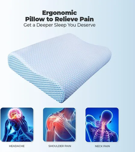 Vista 7 de RESTIFY Almohada de espuma viscoelástica con máscara de ojos de seda de cortesía, almohada cervical para aliviar el dolor, almohada ergonómica