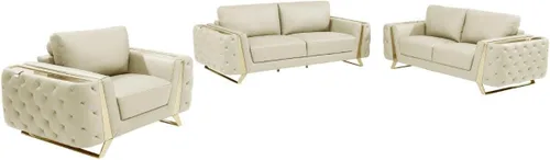 Vista 100 de Blackjack Furniture Reggio Collection - Sofás de cuero italiano de grano completo para sala de estar con marco de madera brasileña y acero Blanco