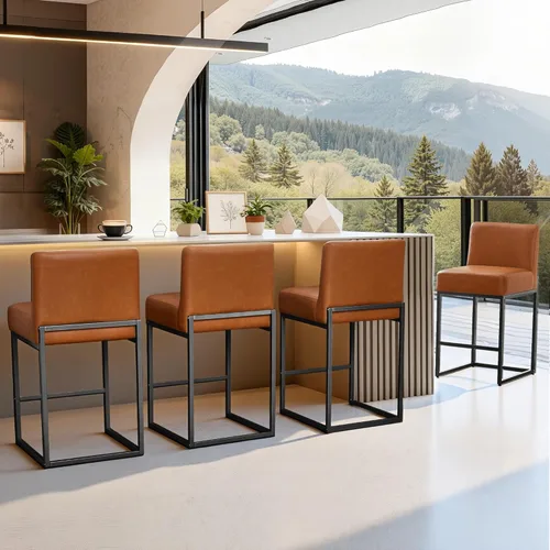 Vista 32 de Taburetes de bar de altura de mostrador, juego de taburetes de bar de piel sintética de 3,26 pulgadas, taburetes de cocina modernos con respaldos