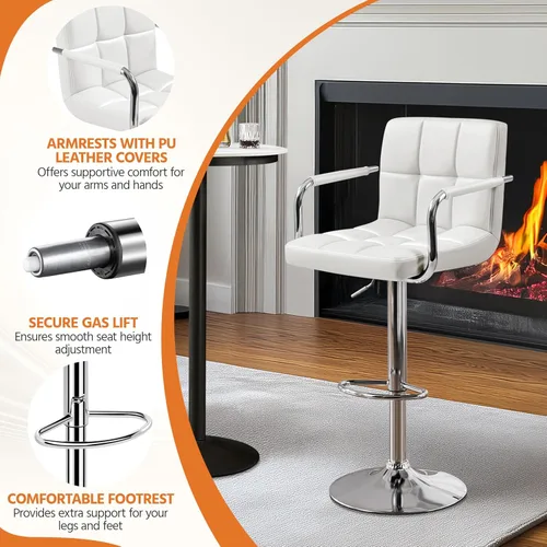Vista 61 de Yaheetech - 4 taburetes de bar ajustables de terciopelo, taburetes de cocina, sillas de comedor giratorias hidráulicas con reposabrazos, terciopelo