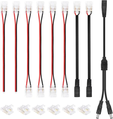 Vista 13 de HitLights - Conector de tira de luz LED, 8 mm color único 3528 - Tira a tira de cualquier ángulo de 15 cm, paquete de 12 Rojo