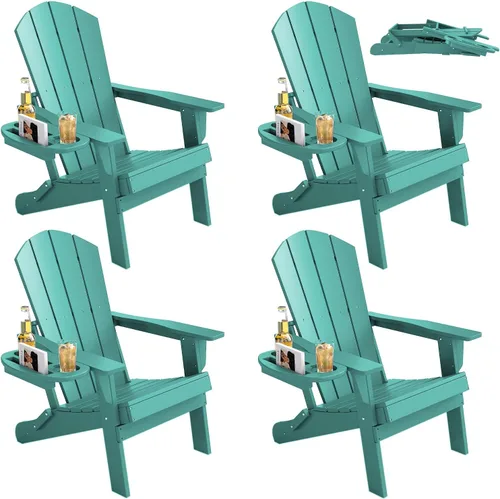 Vista 12 de FOOWIN Silla Adirondack plegable, sillas Adirondack de polietileno de alta densidad con soporte para tazas, sillas de plástico resistentes a